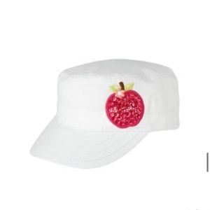 Gymboree NWT Candy Apple 2007 White Cadet cap hat Sequin Apple Size 5-7
